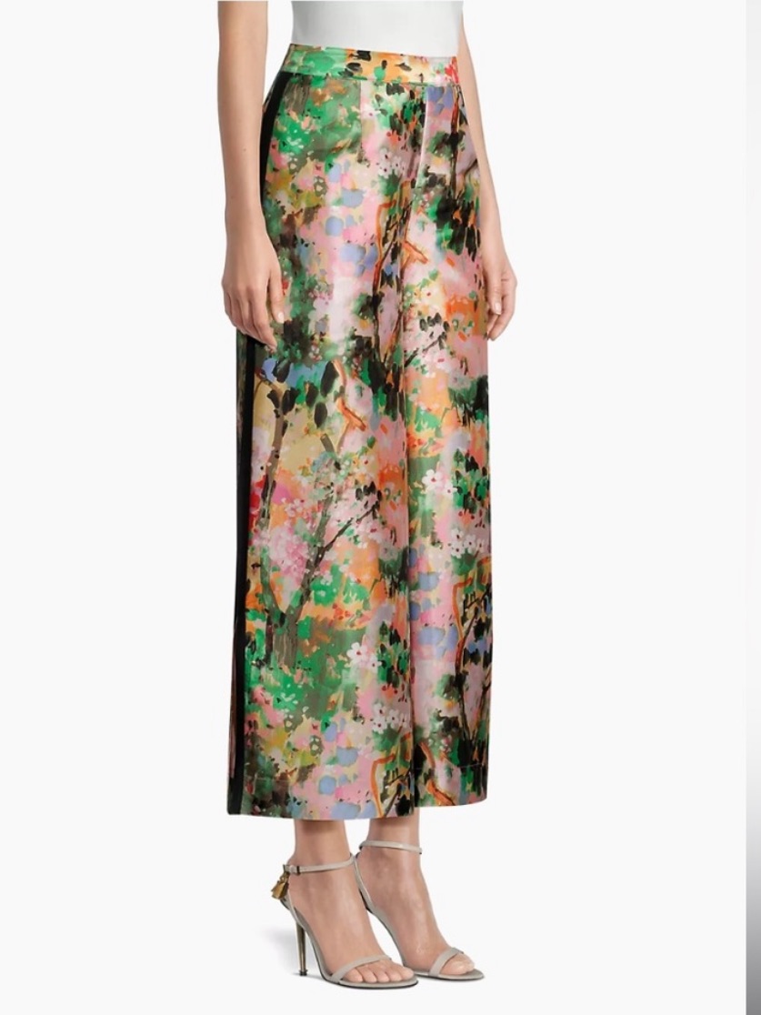 Frances Valentine Pink Watercolor Monet Print Palazzo Pants Wide Leg Size 8
